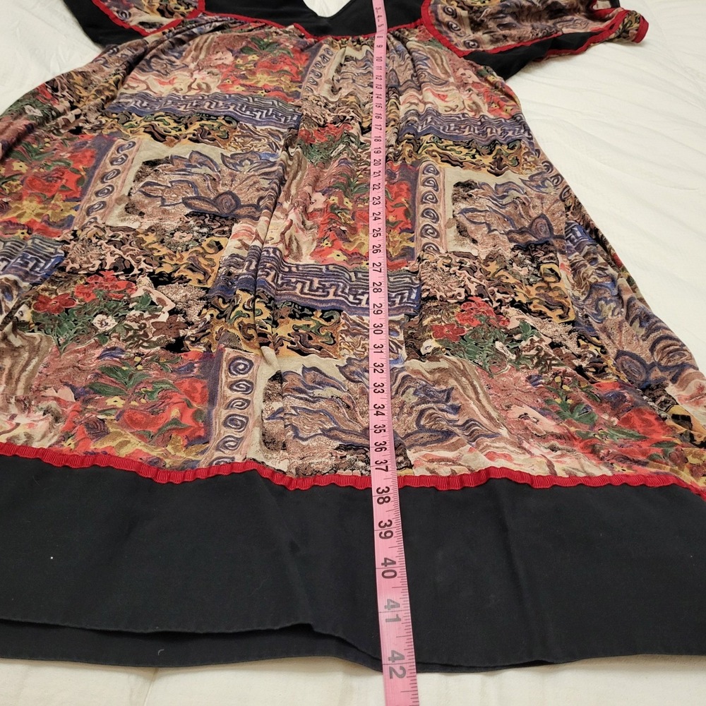VTG Krist Gudnason Egyptian Black Print Kaftan Muumuu House V-Neck Maxi Dress L - Picture 9 of 9